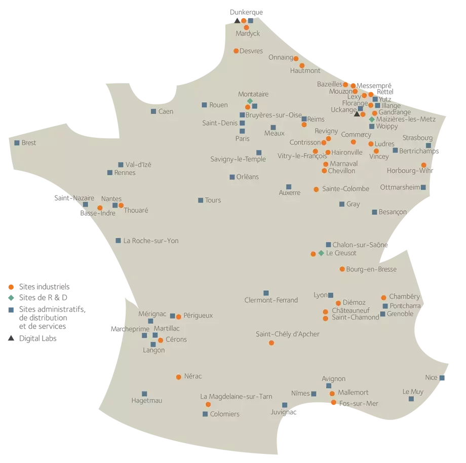 Carte des sites en France